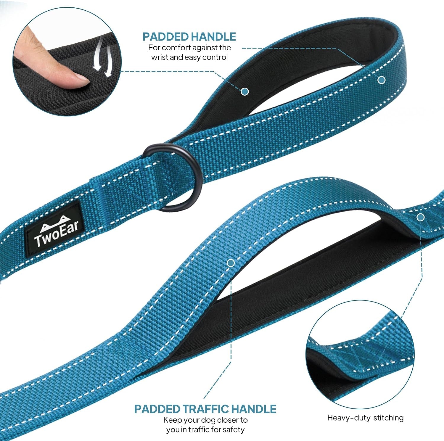6FT 1IN Heavy Duty Dog Leash for Large Dogs with 2 Padded Handles