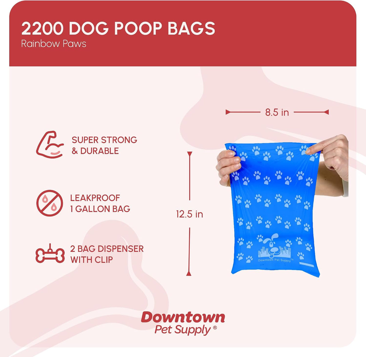Rainbow Paw Print Poop Bags (2200 CT & 2 Dispensers) - Leak-Proof, Unscented, Clips to Leashes & Harnesses