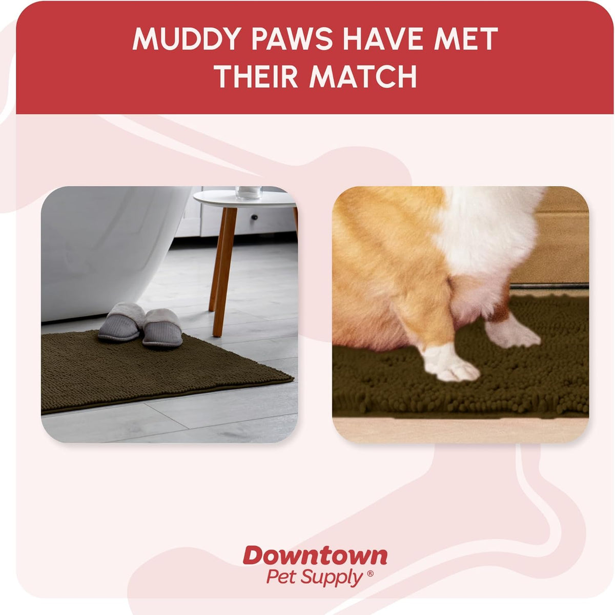 Dog Mud Mat, 31" X 20" Brown – Thick Microfiber Entry Rug for Snow, Mud & Salt – Absorbent, Quick-Dry, Washer-Safe & Non-Slip, Medium