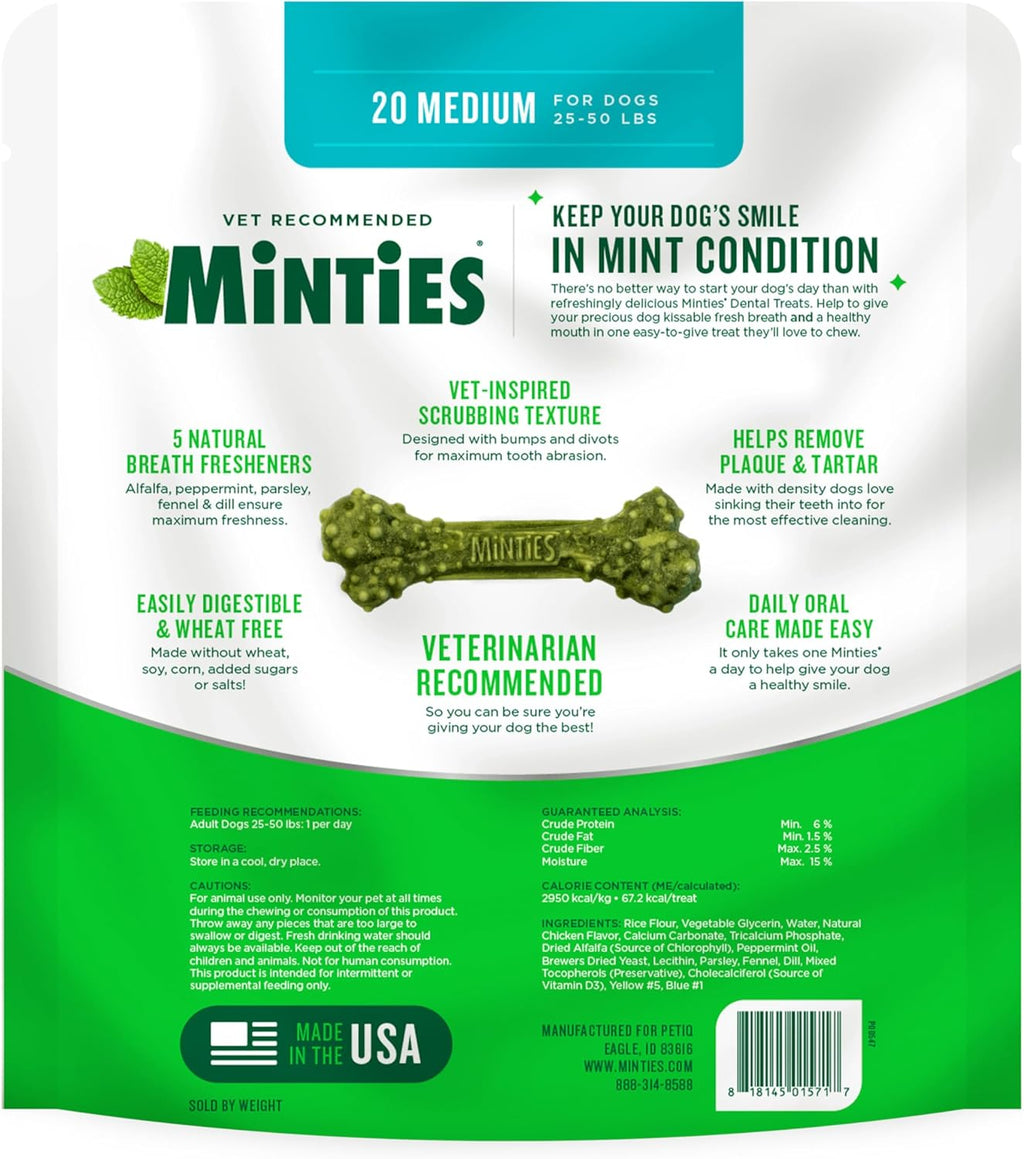Mint Dental Chews for Dogs, Medium 25-50 Lbs, 20 Ct