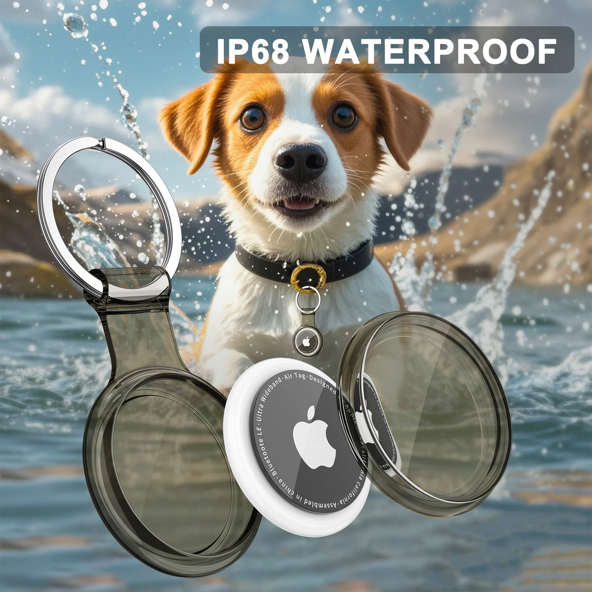 Waterproof Anti-Lost Keychain Holder TPU Case for Apple Airtag Air Tag Dog Cat Pet Collar Keys Tracker Protective Full Cover