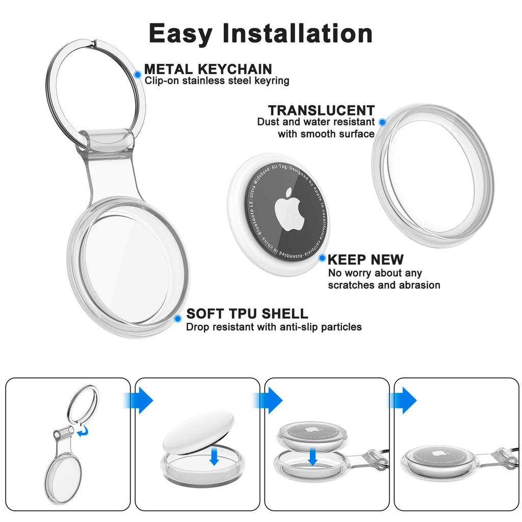 Waterproof Anti-Lost Keychain Holder TPU Case for Apple Airtag Air Tag Dog Cat Pet Collar Keys Tracker Protective Full Cover