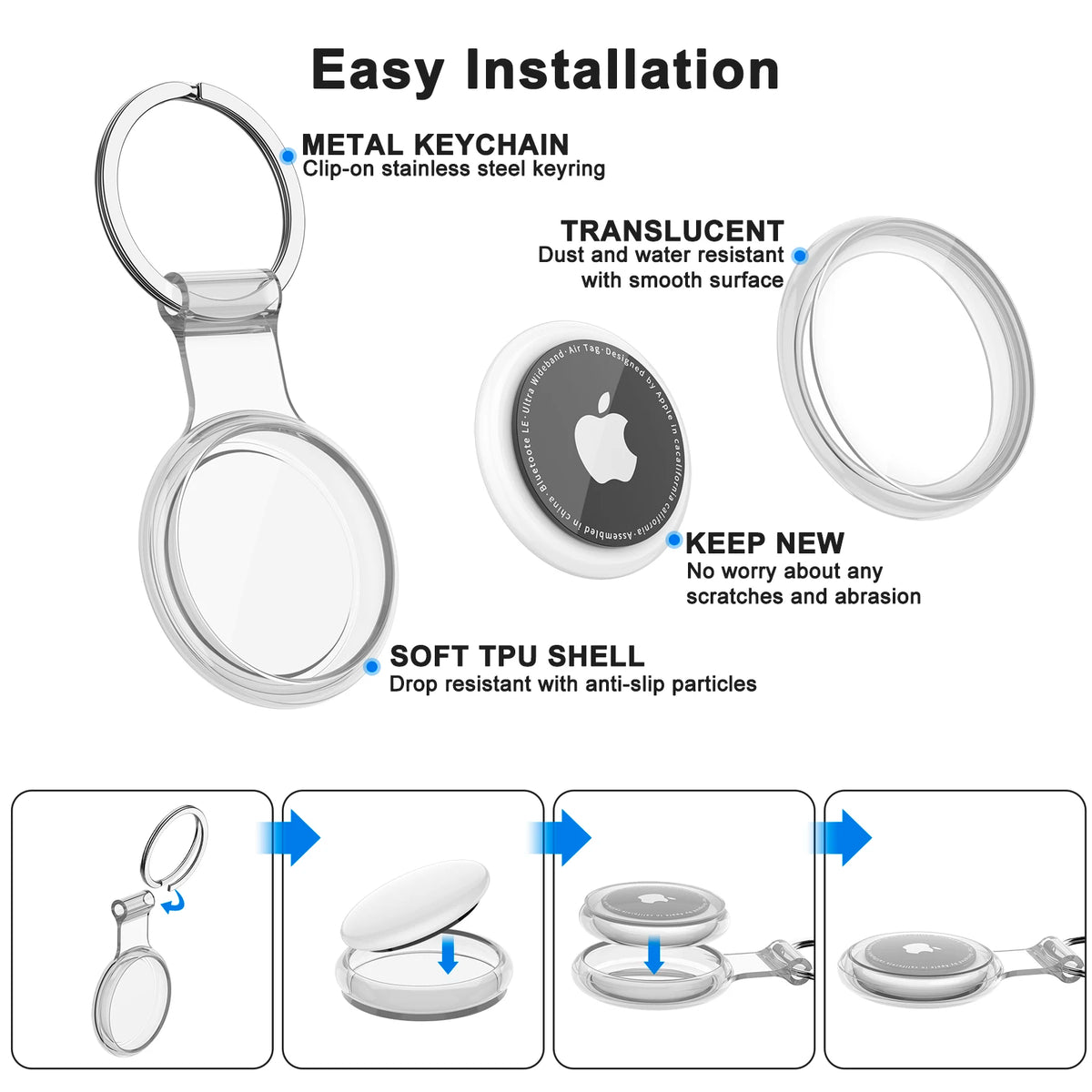 Waterproof Anti-Lost Keychain Holder TPU Case for Apple Airtag Air Tag Dog Cat Pet Collar Keys Tracker Protective Full Cover