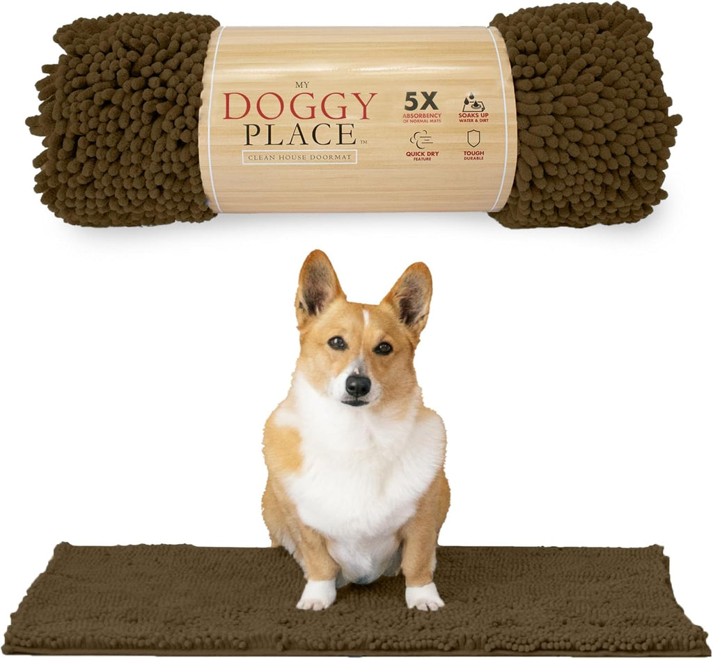 Dog Mud Mat, 31" X 20" Brown – Thick Microfiber Entry Rug for Snow, Mud & Salt – Absorbent, Quick-Dry, Washer-Safe & Non-Slip, Medium